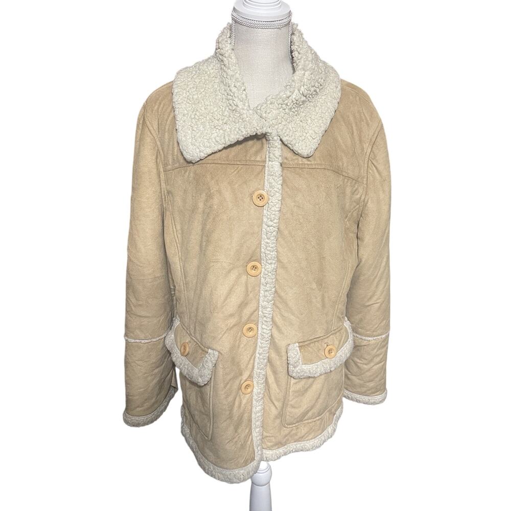 Mackintosh New England Womens Jacket Faux Suede Coat Shearling Lined Beige Sz XL